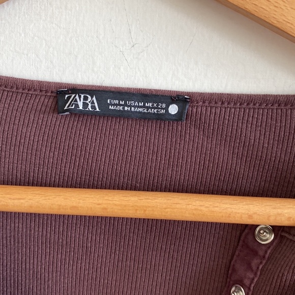 Zara plum ribbed long sleeve Henley top - Picture 5 of 5